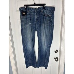 Guess Lincoln Slim Straight Blue Jeans Distressed Los Angeles / Mens 38 X 28